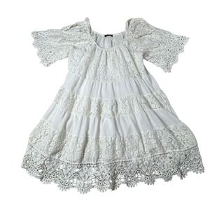 Lola Italy White Dress Lace Loose Embroidered Mini Boho Size‎ S/M